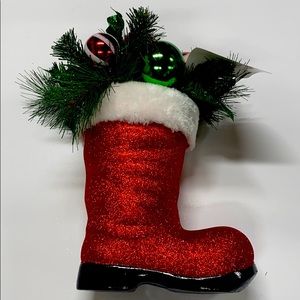 Sparkly Red Santa Boot Table Decor